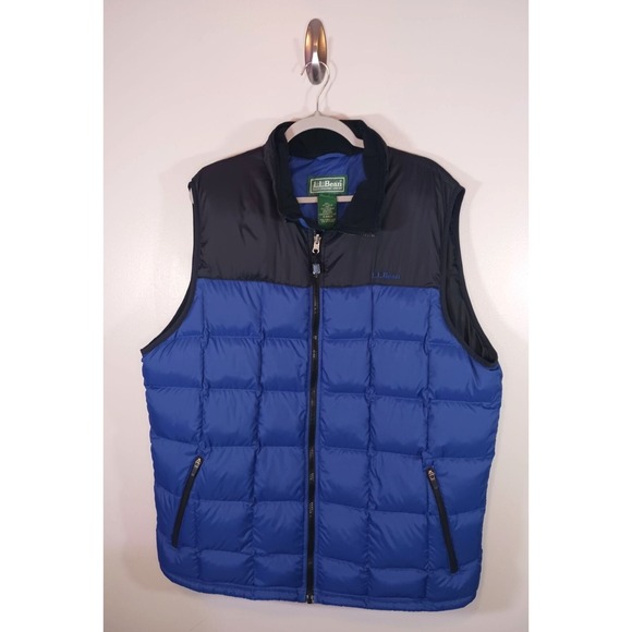 L.L. Bean VTG Quilted Down Puffer Vest Zip Blue Black Vintage Men's Size XL Tall